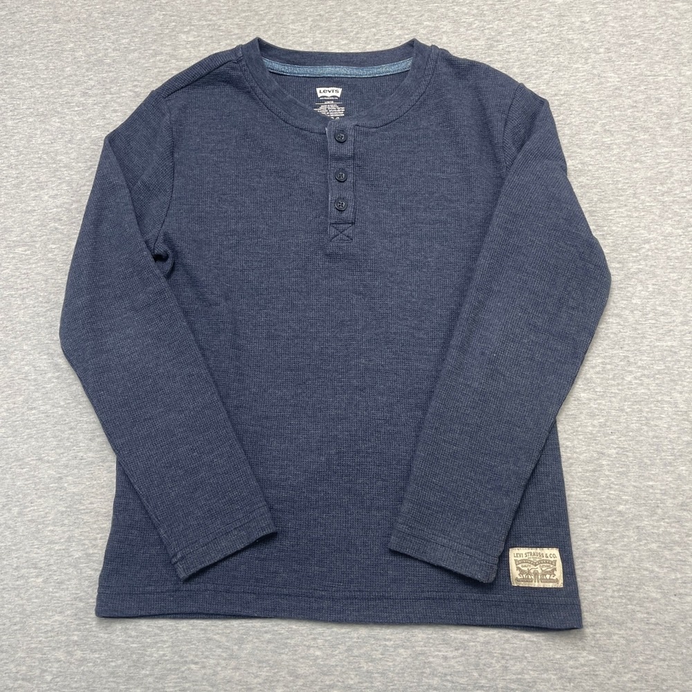 Levi's Henley Kids L 10/12 Thermal Navy Blue Waffle Knit EUC